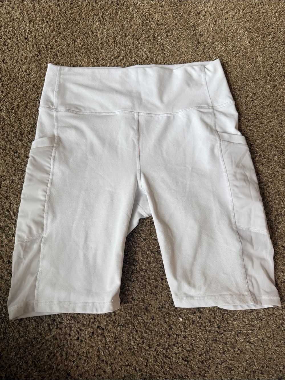 Fabletics White High-Rise Bike Shorts with Side Pockets